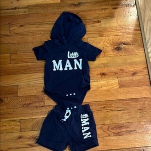 Navy Blue 'Little Man' Baby Outfit